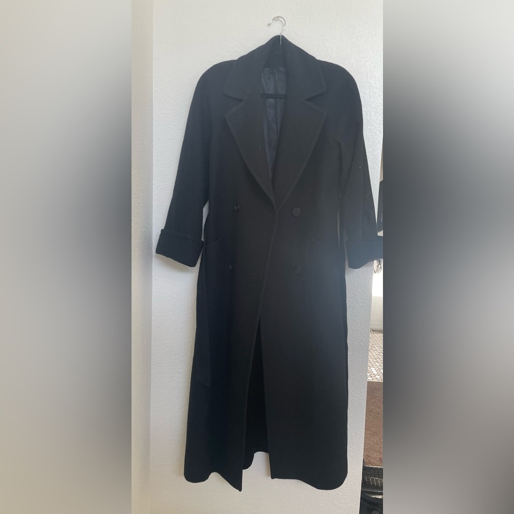 Nordstrom Women's Size 4 Black Camel Hair Long Lined Trench Coat